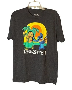 Disney Lilo And Stitch Gray Graphic T-Shirt‎ Large thumbnail 1