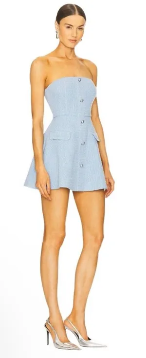 MORE TO COME Anwen Mini Dress in Baby Blue Large New Womens Tweed Aline thumbnail 1