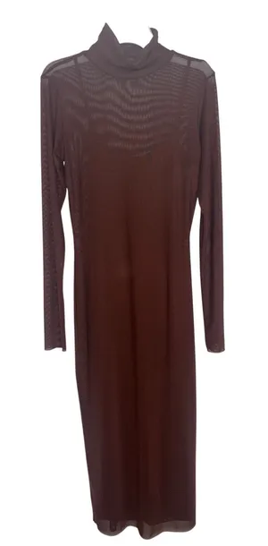 Fore Brown Mesh Sheer Long Sleeve Mock Neck 2 Piece Dress M Layered thumbnail 1