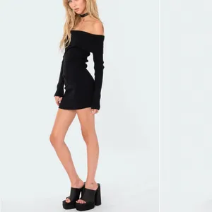Edikted Black Emma Foldover Off The Shoulder Ribbed Knit Dress Size XS / S thumbnail 2