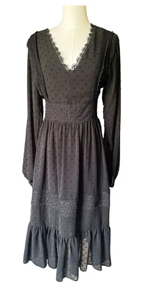 Aqua Swiss Dot Crochet Midi Dress thumbnail 1