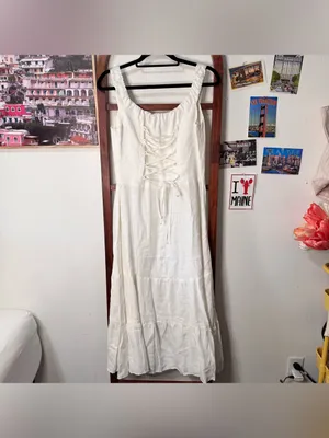Reformation 100% linen sleeveless midi dress corset tie back white thumbnail 5
