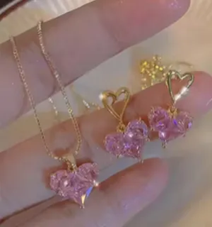 ✨ Crystal Heart Necklace & Earrings Set – Multiple Colors ✨ thumbnail 1