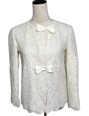Vintage Lily of France Ivory Lace Bow Formal Jacket Small | Coquette‎ Romantic thumbnail 1