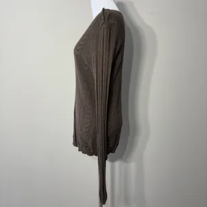 Ralph Lauren Silk Cashmere Sweater Womens‎ Large Green Brown Pointelle Open Knit thumbnail 8