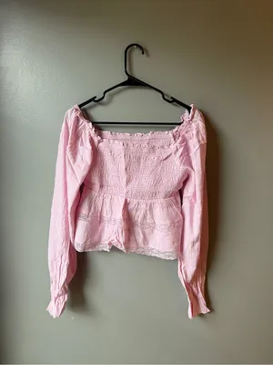 Celebrity Pink NWT Pink Smocked Ruffle Peplum Top Lace Cottagecore thumbnail 5