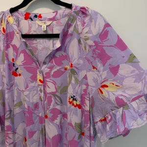 Terra & Sky Women's Plus 0X 14W Purple Floral Ruffle Sleeve Maxi Dress Tiered thumbnail 4