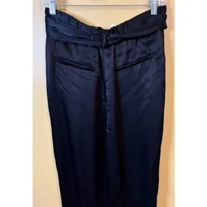 Ett:twa by Anthropologie Satin Trousers 10 Black New Tie Waist High Rise Pants‎ thumbnail 8
