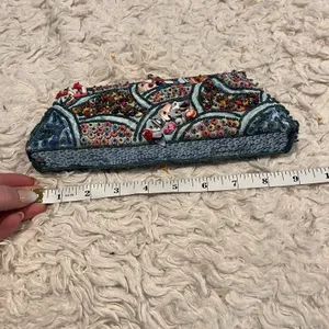 Hand Beaded Shell Clutch Purse Teal Blue Kiss Lock Evening Bag w/ Chain thumbnail 9
