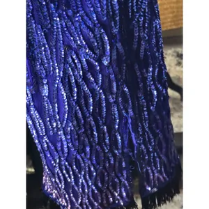 Vintage Blue Sequin‎ Cocktail dress V-Neck Keyhole Back Fringe Hem Sleeveless thumbnail 5
