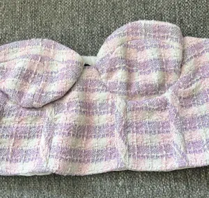 Zara Pink Lavender Tweed Strapless Crop Top - Built in Bra | Size Medium thumbnail 1