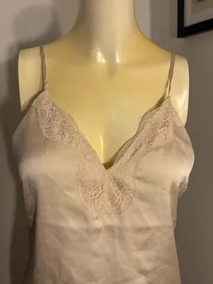 Express Size Small Beige Satin Camisole Tank Top Lace Trim Adjustable Straps thumbnail 2