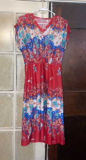 AS IS Vintage Floral V-Neck Red Midi Dress - Size Small thumbnail 1