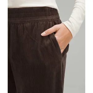 Lululemon Scuba Mid-Rise Wide-Leg Pant 7/8 Velvet Cord Espresso Brown 8 LW5GA5S thumbnail 4