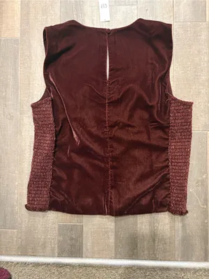 Gap velvet Tank top large Burgundy square neck, smocked sides holiday party NWT thumbnail 6