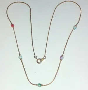 Vintage Gold Tone Multi Color Beaded Classic Retro Boho Dainty Necklace thumbnail 1
