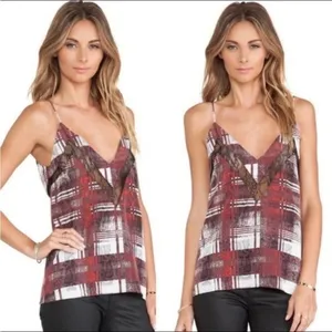 Lovers + Friends Plaid Camisole‎ Tank Top Women's Size Large Lace Trim V-Neck thumbnail 2