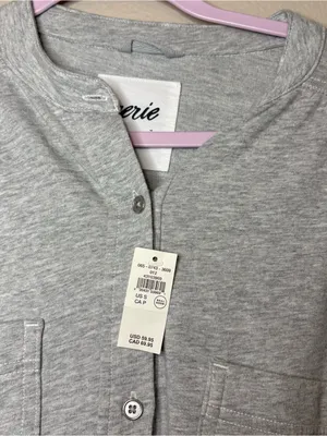 Aerie new button up grey cotton oversized flowy casual thumbnail 3