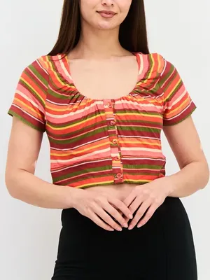 BCBGeneration BCBG Striped Button Up Crop Top Shirt Medium M NWOT Multicolor thumbnail 1