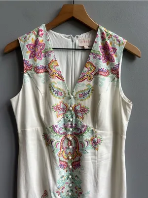 Anthropologie Ciebon White Embroidered V-Neck Shift Dress Floral Sleeveless Sm thumbnail 5