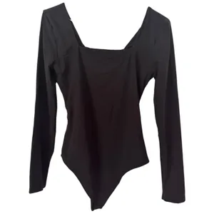 NWT Quince Second Skin Square Neck Long Sleeve Body Thong Bodysuit Black Large thumbnail 4