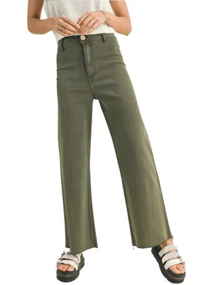 Miou Muse Wide Leg Denim Jeans Women's Small Faded Olive Raw Hem Festival NWOT thumbnail 3