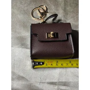 Mini Satchel Keychain Charm Chocolate Brown Pebble Faux Leather Micro Bag thumbnail 4