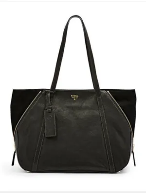 FOSSIL Gwen Shopper Tote Chocolate Brown Leather/Suede Shoulder Bag Convertible thumbnail 1