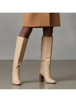 MANGO Cream Leather Knee High Boots, animal print 8.5 Office Siren, Minimalist thumbnail 12