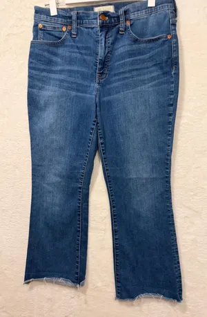 Madewell Cali Demi-Boot Jeans Womens 30 High Rise Raw Hem Medium Wash Blue Flare thumbnail 1