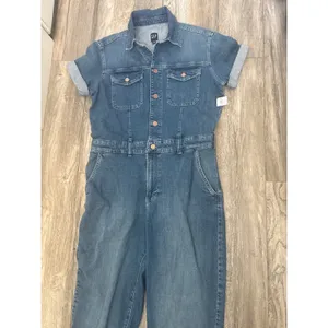 Gap Women Blue Denim Utility Jumpsuit Short Sleeve Button Front Romper Size 10 thumbnail 3
