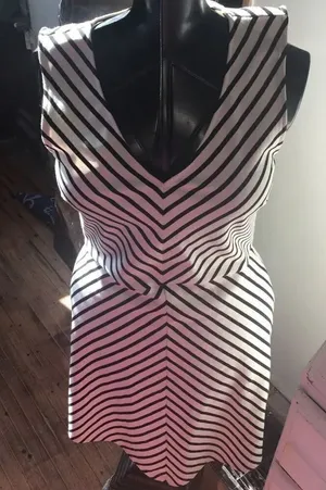 Loft v-neck black and white size 6 skater dress thumbnail 1