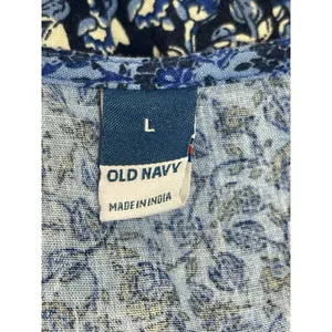 Old Navy Blue Boho Peasant Dress Women L Floral Tassel Cottagecore Festival thumbnail 12
