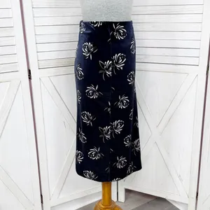 Loft Floral‎ Print Velvet Straight Pencil Skirt Navy Blue Medium thumbnail 4