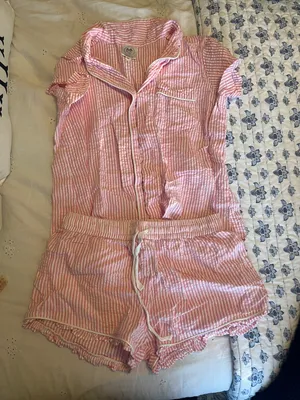 Pink Seersucker Pajama Set Size M thumbnail 1
