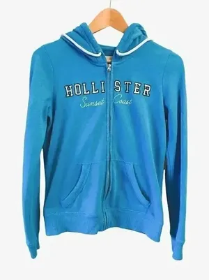 Hollister Sunset Full Zip Turquoise Long Sleeves Sweatshirt SZ S #1433 thumbnail 1