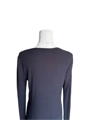 Anthropologie - Black Ribbed Snap Front Long Sleeve Top Organic Cotton Sz M thumbnail 6