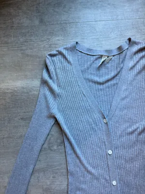 Meadow Rue Anthropologie Cali Gray Ribbed Midi Cardigan Size S thumbnail 5
