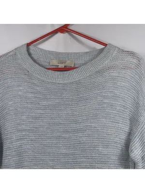 LOFT XS Blue Cotton Open Knit Hi Low Sweater thumbnail 4