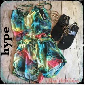 HYPE Watercolor Abstract Tie Shoulder Shorts Romper Jumper Jumpsuit thumbnail 2