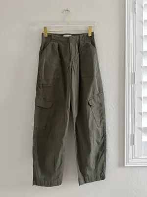 Abercrombie & Fitch Cargo Pants Barrel Leg Olive Green Elevated Casual Size 25/0 thumbnail 6