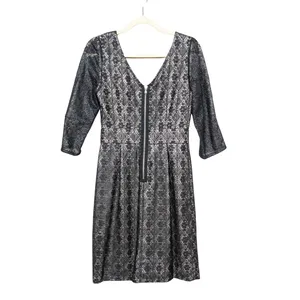MARC by MARC JACOBS Black Metallic Lace Cocktail Dress V-Neck Lined Women's 4 thumbnail 3