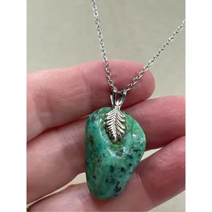 Copper Chalcedony pendant on stainless steel chain necklace thumbnail 3