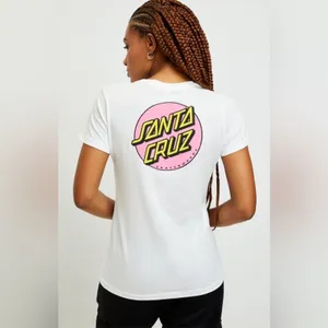 PacSun Santa Cruz T-Shirt Womens‎ Medium White Classic Dot Graphic Logo Skate Crewneck thumbnail 6