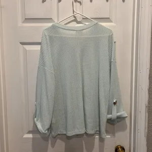 Fantastic‎ Fawn Womens Mint Green Waffle Knit Roll Tab Henley Top Medium Thermal thumbnail 6