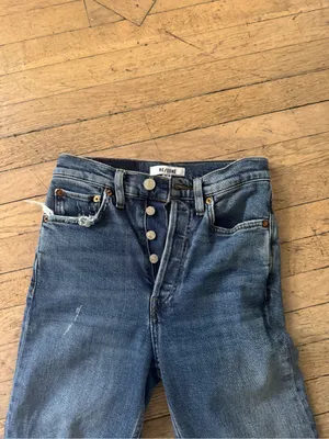Re/Done Classic Button-Fly Distressed Women’s Jeans - Blue thumbnail 2