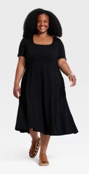 Ava & Viv Black Square-Neck Midi Dress thumbnail 1
