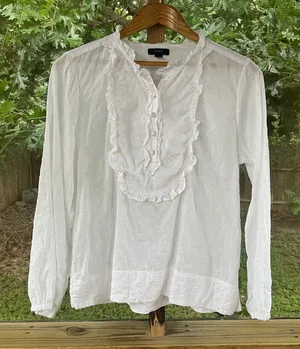J.Crew Women's Long-Sleeve Ruffle Shirt In Floral Eyelet White Size M thumbnail 1