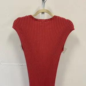 Freshman 1996 Ribbed Knit Maxi‎ Dress Coral Pink Notched V-Neck Cap Sleeve Large thumbnail 5