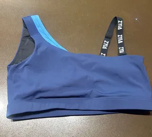 ZYIA Navy One-Shoulder Swim Top with Light Blue Trim thumbnail 1